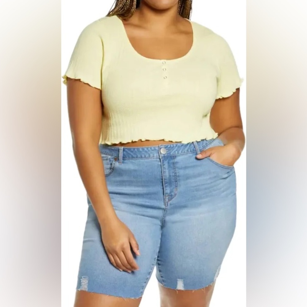 New BP Light Yellow Ribbed Crop Top 1X
